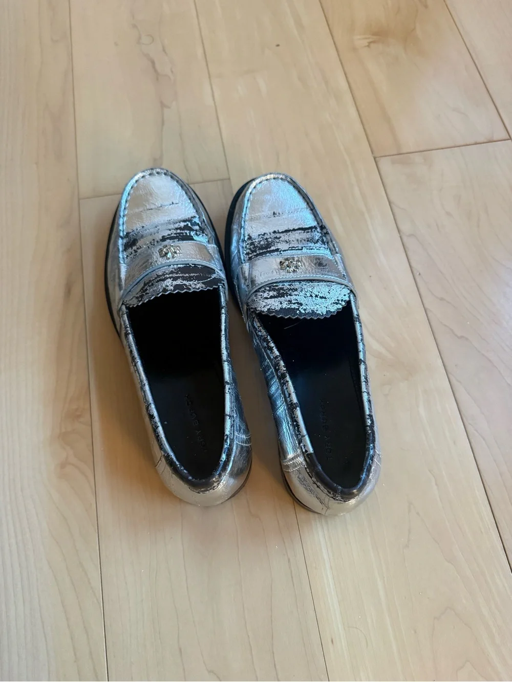 Tory Burch Metallic Silver Penny Loafers - Women's Silver Loafers